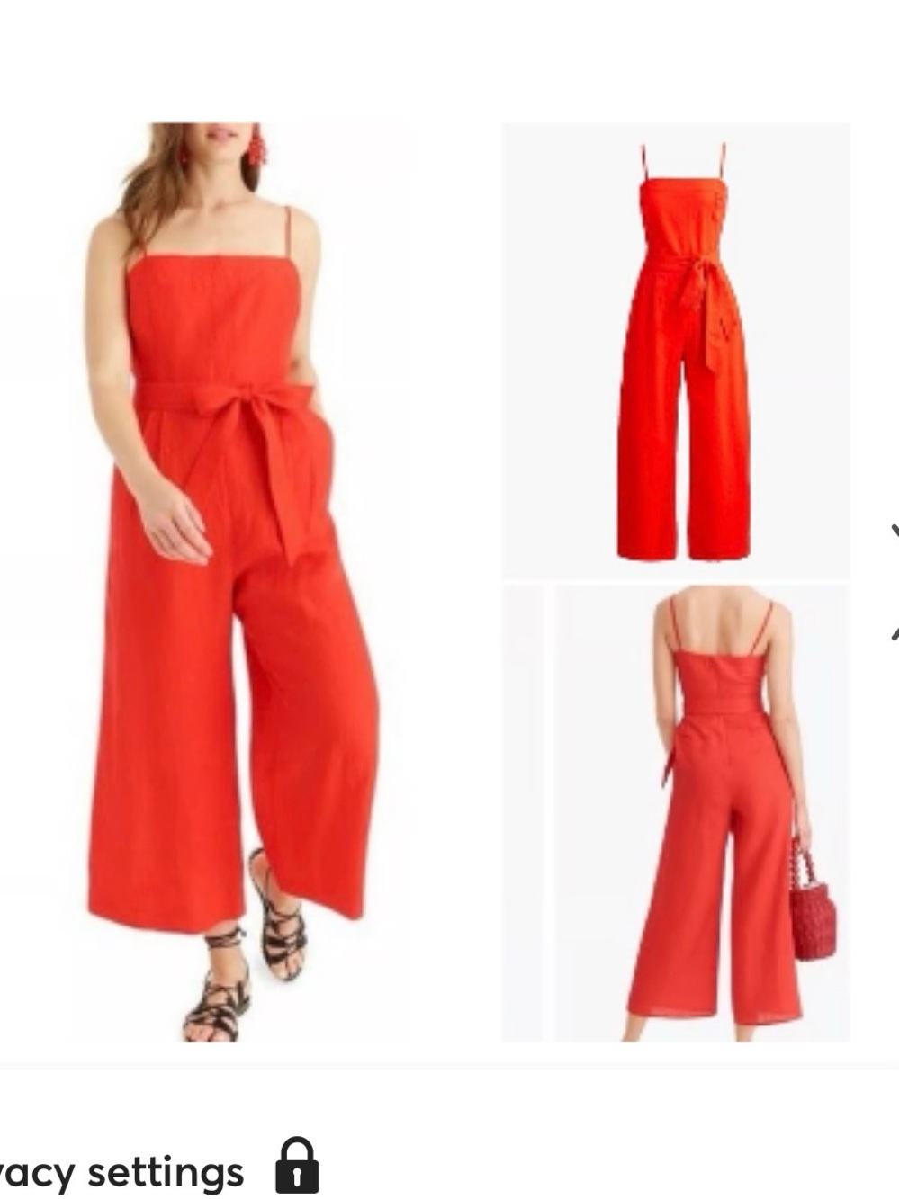J. Crew Red Spaghetti-Strap Tie-Waist Wide-Leg Jumpsuit - Linen - Picture 6 of 7